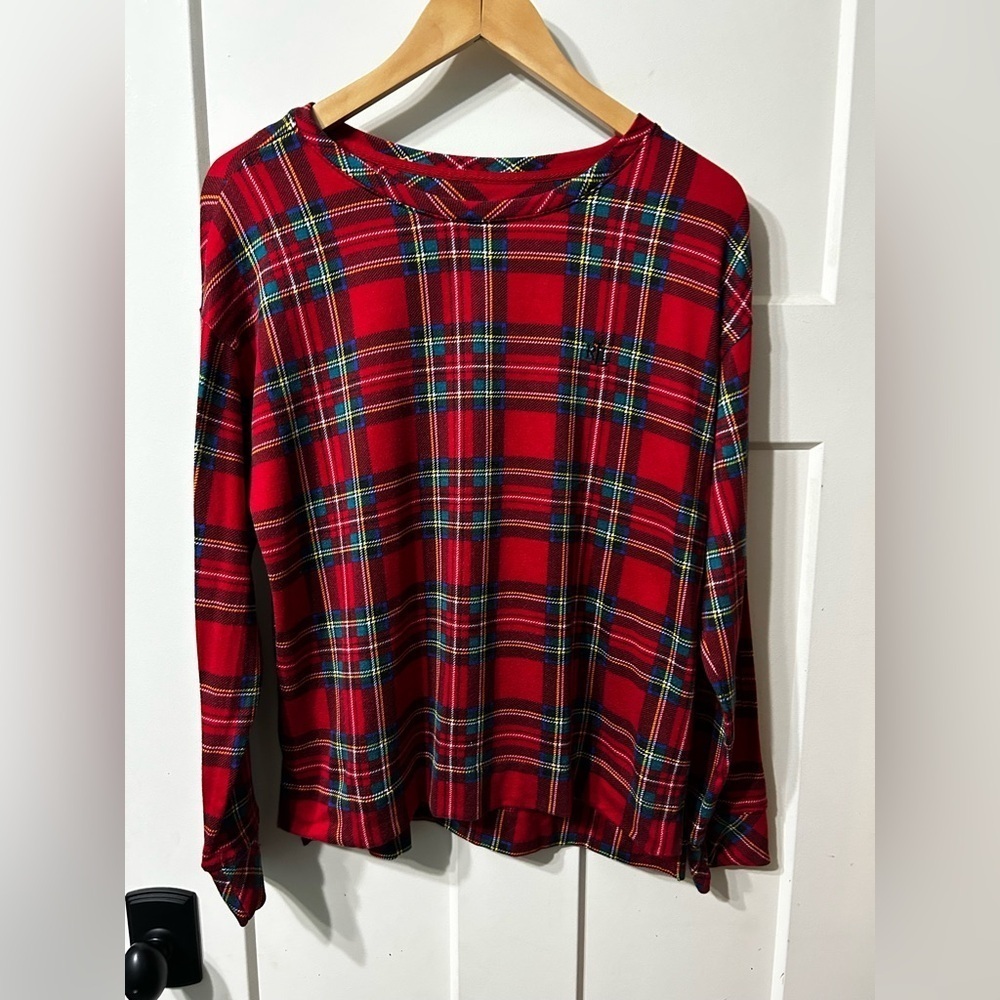 LAUREN Ralph Lauren Red Tartan Plaid Long Sleeve Pajama shirt